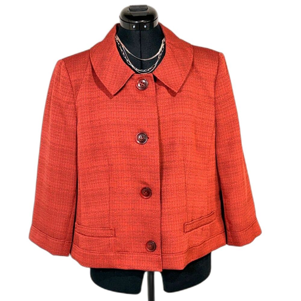 Le Suit Rust Red Cropped Tweed Jacket - Picture 1 of 6